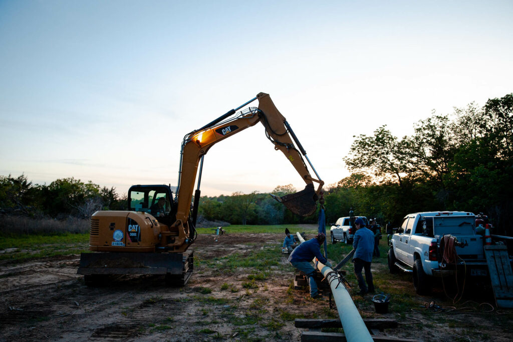 welding on a pipeline in the evening at Central Tech