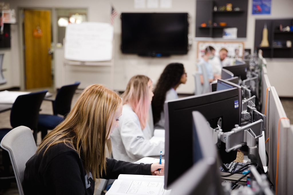 CAD students at Central Tech working on computer software