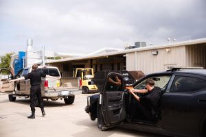 Criminal Justice students at Central Tech practicing a traffic stop