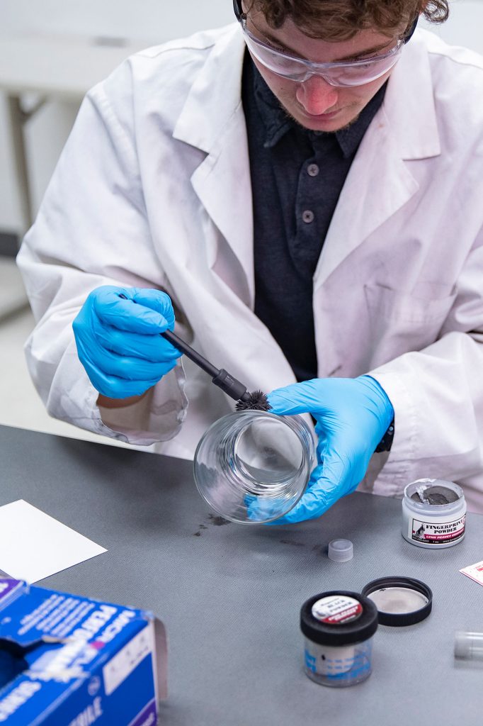 Criminal Justice students dusting for fingerprints at Central Tech Criminal Justice students dusting for fingerprints at Central Tech