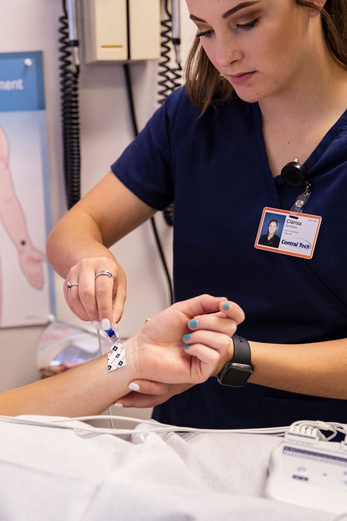 Medical Assisting student at Central Tech performing an EKG