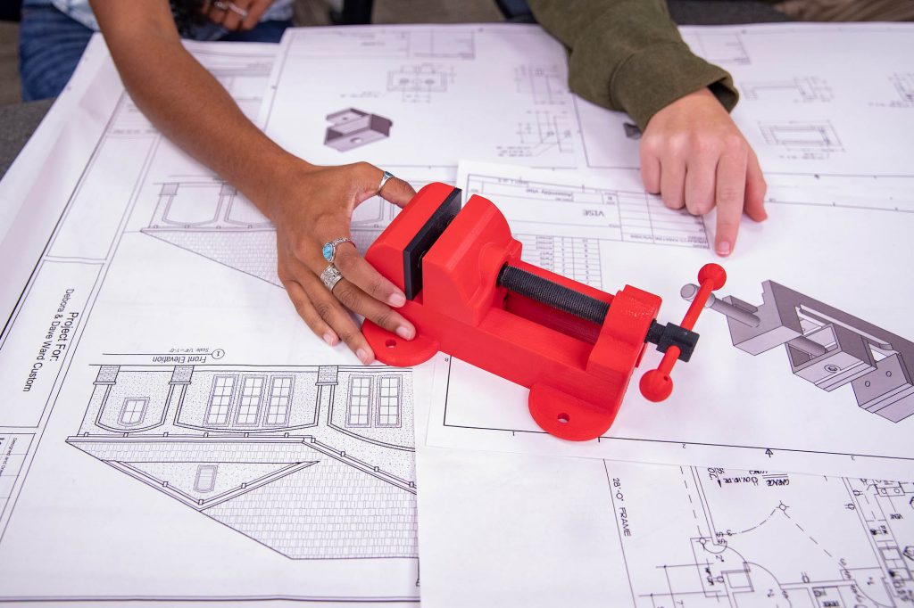 plans and prototype in the Design Drafting class at Central Tech